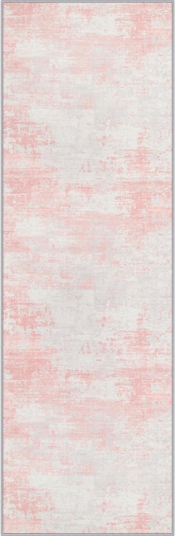 2.6x8 Washable Runner Rug：Modern Abstract Soft Carpet Pink White | by FXRHLP