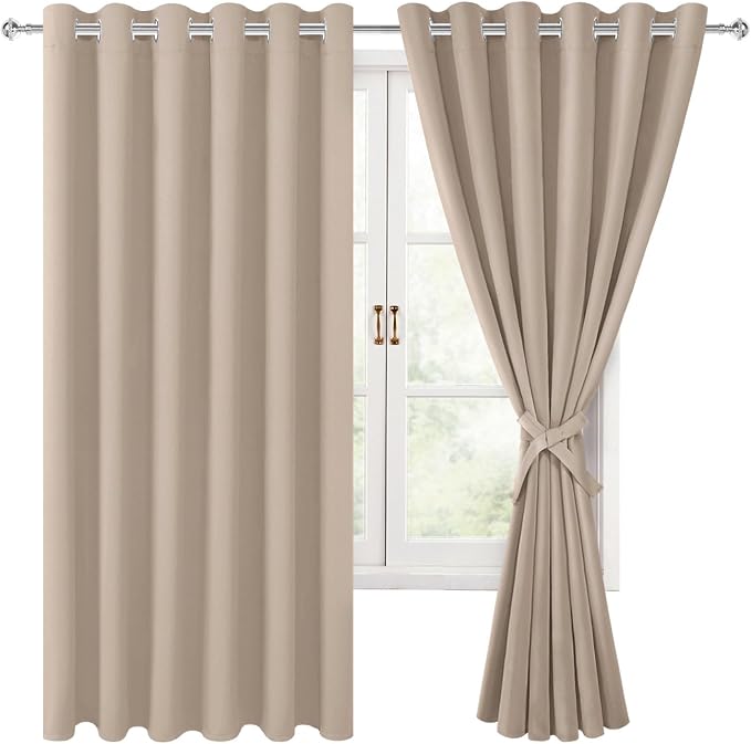 Grommet Blackout Curtains for Bedroom 70 x 63 Inches Camel 2 Panels | Thermal by Hiasan