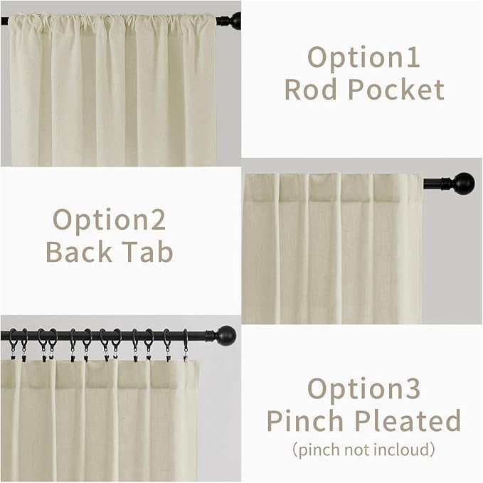 Joydeco Linen Curtains 108 Inch Length 2 Panels Set, Light Filtering Curtains - Image 3