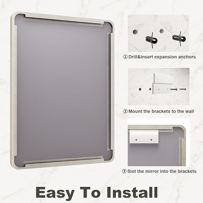 40x30 Inch Brushed Nickel Bathroom Mirror, Brushed Silver Metal Framed Wall Mirror, Rounded Corner Rectangle Modern Vanity Mirror, Tempered Glass, Anti-Rust, Shatterproof (Horizontal/Vertical)