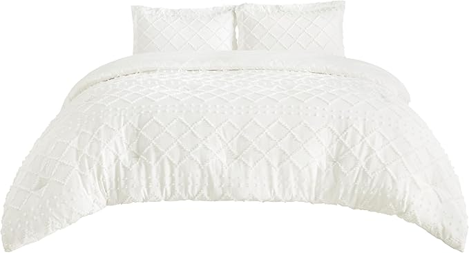 Bedsure Oversized King Comforter Set - Ivory Comforter, Boho Tufted Shabby Chic Bedding, 3 Pieces Vintage Farmhouse Bed Set for All Seasons, Fluffy Soft Bedding with 2 Pillow Shams