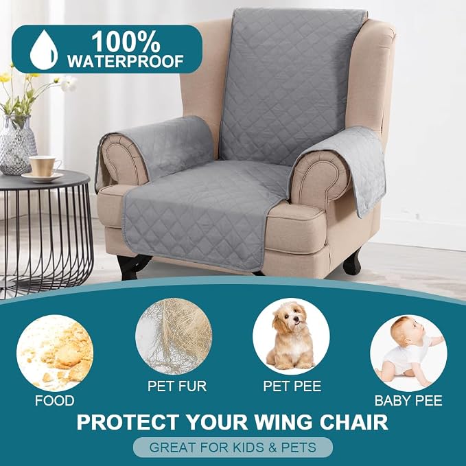 Turquoize 100% Waterproof Wing Chair Cover Wing Armchair Slipcovers Chair Couch - Image 2