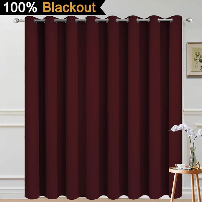 Yakamok Burgundy Red Blackout Patio Door Curtain Panels W100 x L84, 1 Panel | - Image 2