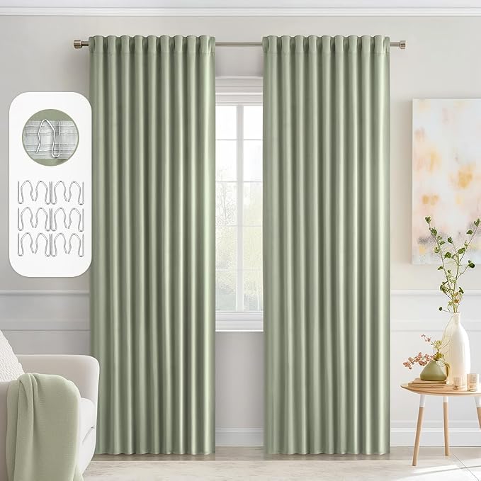 MIULEE Sage Green Back Tab Blackout Curtains 52x84 Inch Length 2 Panels Set | by MIULEE