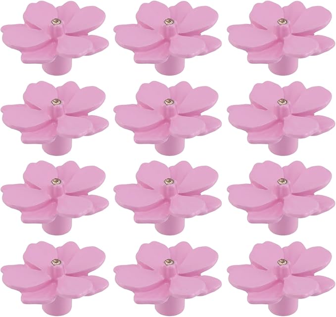 12PCS 1.57" x 0.83" Single Hole Dresser Knobs Ceramics Flower Shaped Pulls for Cupboard Drawer, with 2 Kinds of Screws