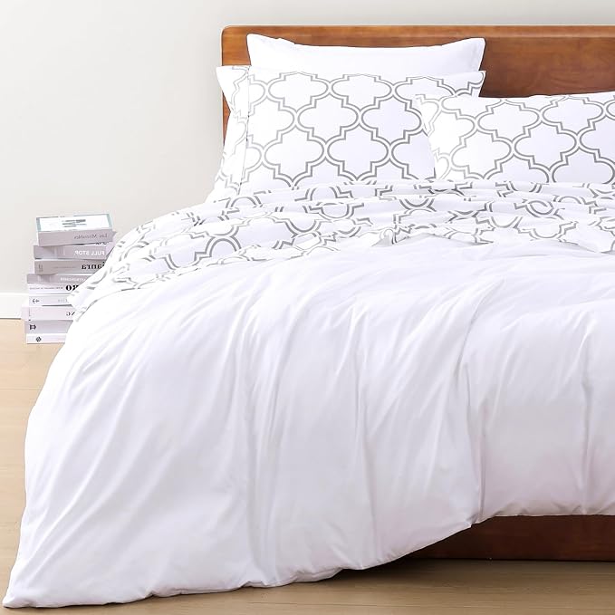 LANE LINEN 100% Organic Cotton King Size Bedding Sets, Soft & Comfy Percale Sheets, Breathable Luxury Hotel Low Pill Fade Resistant Printed Cotton Sheets,15" Deep Pocket King Sheet Set - Trellis