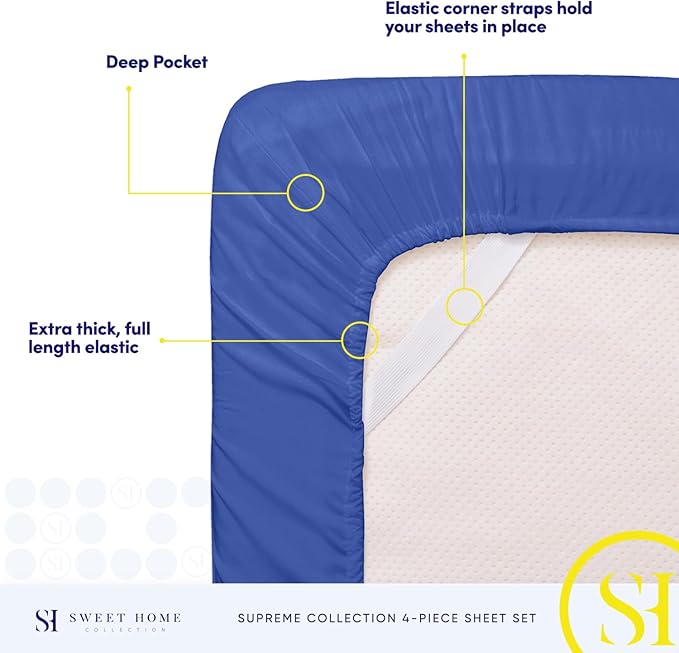 Full Size Sheet Sets - Breathable Luxury Sheets with Full Elastic & Secure Corner Straps Built In - 1800 Supreme Collection Extra Soft Deep Pocket Bedding Set, Sheet Set, Full, Royal Blue
