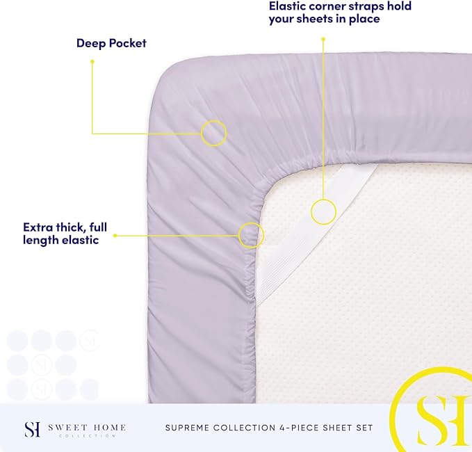 Twin Sheets - Breathable Luxury Sheets with Full Elastic & Secure Corner Straps Built In - 1800 Supreme Collection Extra Soft Deep Pocket Bedding Set, Sheet Set, Twin, Lilac