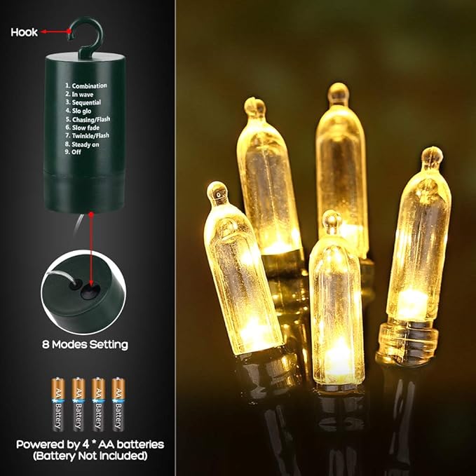 LYHOPE Battery Christmas Lights, 33ft 100 LED Christmas Lights Waterproof 8 Modes Battery Operated String Lights for Outdoor & Indoor, Xmas Tree, Wreaths, Holiday Decoration (Warm White)