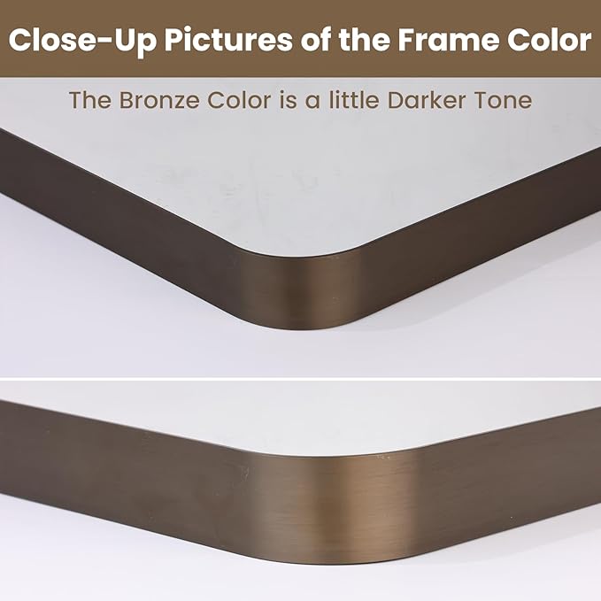 LOAAO 48”X30” Bronze Bathroom Mirrors for Vanity, Rounded Rectangle Brushed Bronze Metal Frame Mirror, Anti-Rust, Tempered Glass, Hangs Horizontally or Vertically