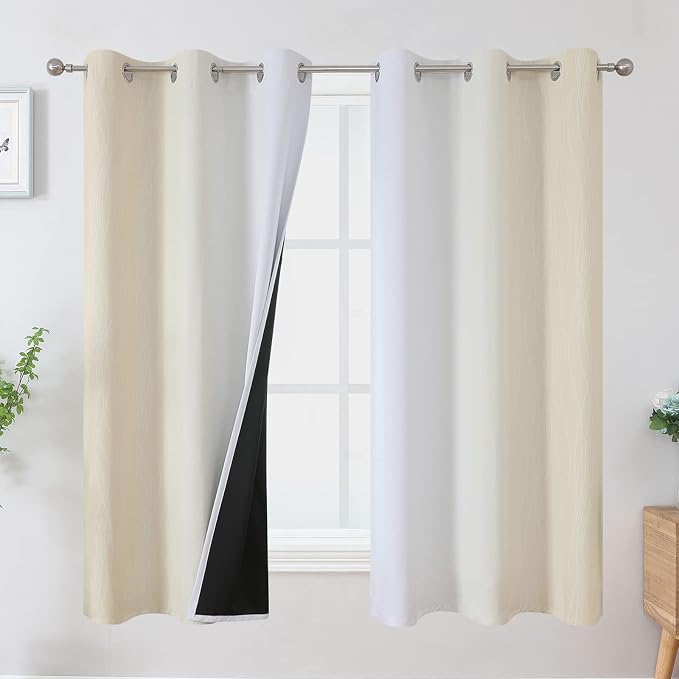 Beige and Greyish White Ombre Blackout Curtains by ESTELARTEXTILER