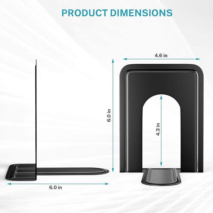 MaxGear Book Ends Universal Premium Bookends for Shelves, Non-Skid Bookend, Heavy Duty Metal Book Stopper for Books/Movies/CDs/Video Games, 6 x 4.6 x 6 in, Black, 3 Pairs/6 Pieces, Large