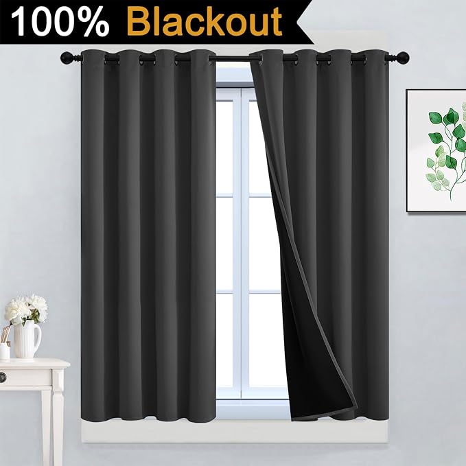 Yakamok Charcoal Grey 100% Blackout Curtains 45 Inches Long 52" Wide 2 PCS | - Image 2