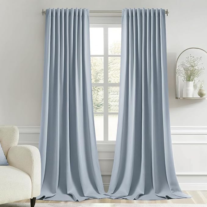 MIULEE Light Blue Back Tab Blackout Curtains 52x96 Inch Long 2 Panels Set | Rod by MIULEE