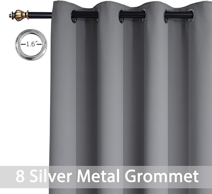Yakamok Grey Room Darkening Curtains 52x96 inch Gray Grommet-Living Room | 2 - Image 4