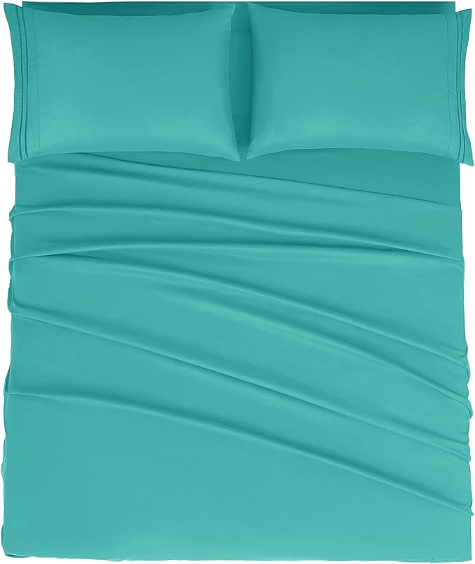 Mejoroom California King 1800 Thread Count Bed Sheets Set, Deep Pocket, Wrinkle & Fade Resistant, Hypoallergenic, 4Pcs Including Fitted & Flat Sheets, Teal