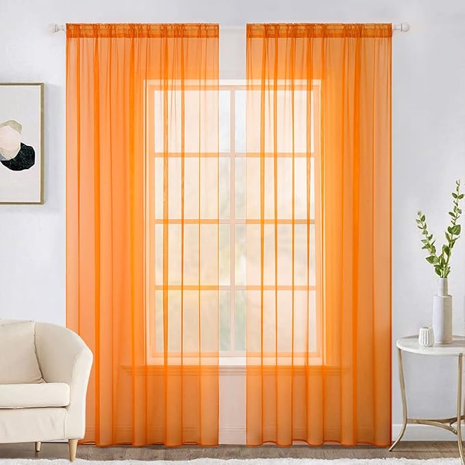 MIULEE Orange Fall Sheer Curtains 54 X 90 Inches, 2 Panels | Solid Color by MIULEE