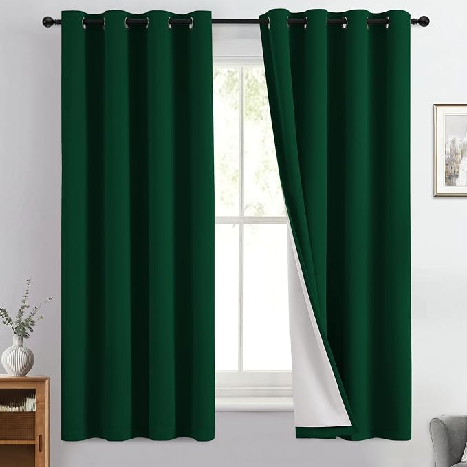 Yakamok Dark Green 100% Blackout Curtains 63 Inches Long 50" Wide 2 Panels | by Yakamok