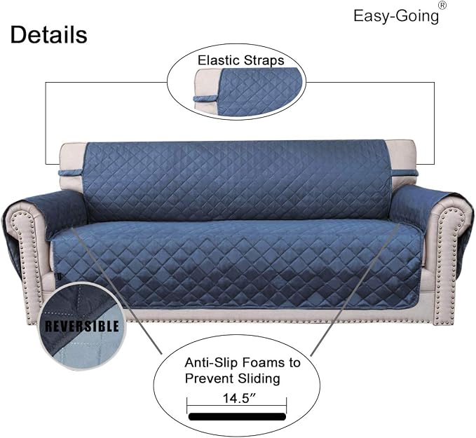 Easy-Going Reversible Couch Cover, 3 Cushion Sofa, Dark Blue/Light Blue | Large - Image 3