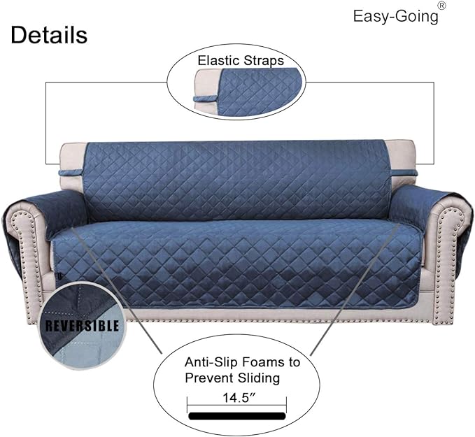 Easy-Going Reversible Couch Cover, Small Chair, Dark Blue/Light Blue | Machine - Image 3