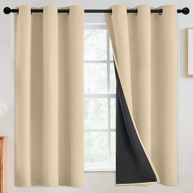 SimpleHome Beige 100% Blackout Curtains Room Darkening Living Room 63 Inch | by SimpleHome