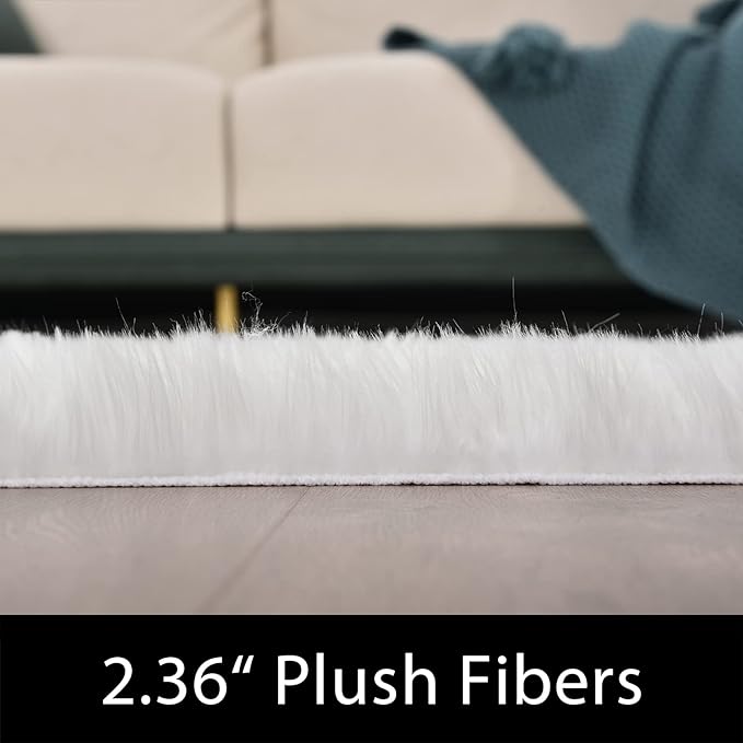 Latepis Off White 3x4 Area Rug Faux Sheepskin Fur Rug Washable Furry Rugs - Image 2