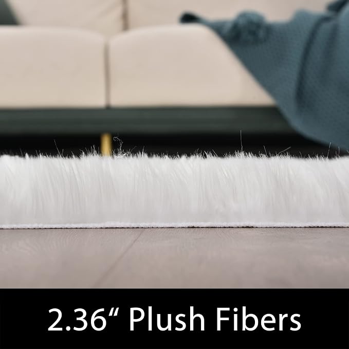 Latepis White Faux Fur 7'10"x9'10" Area Rug, Soft Plush Faux Fur Sheepskin Rugs - Image 2