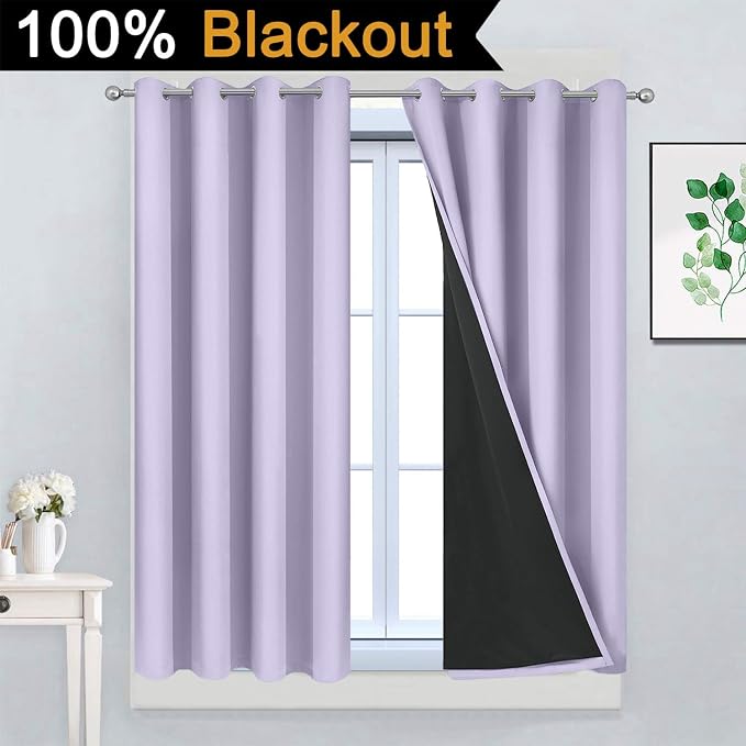 Yakamok Lilac 100% Blackout Curtains 45 Inches Long - Image 2