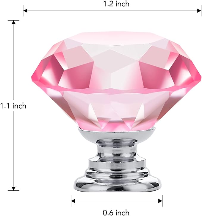 Ravinte 5 Pack Pink Crystal Knobs for Dresser Drawers Glass Cabinet Knobs Diamond Shaped Drawer Knobs - 30 mm Knobs with Silver Base