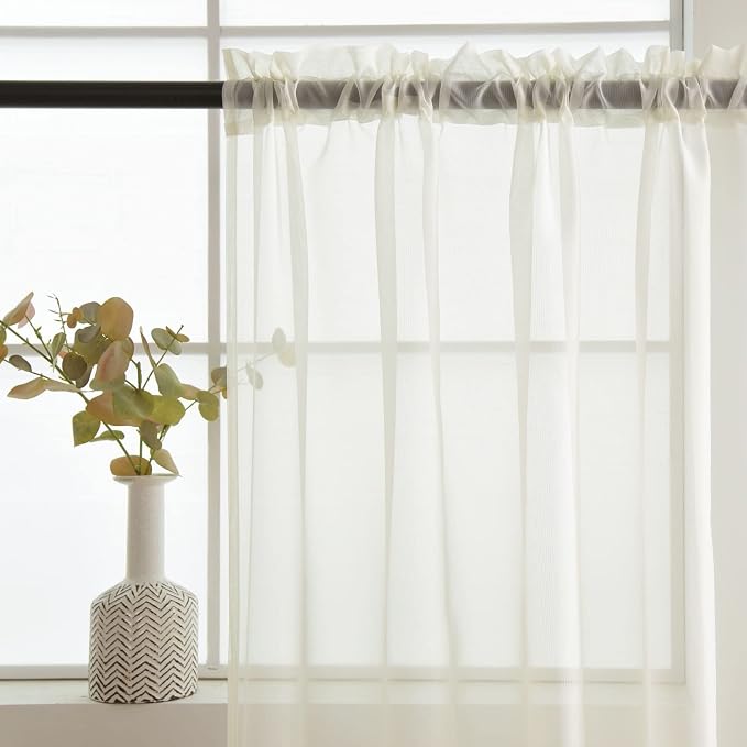 SpaceDresser Basic Rod Pocket Sheer Voile Window Curtain Panels Ivory 1 Pair 2 - Image 4