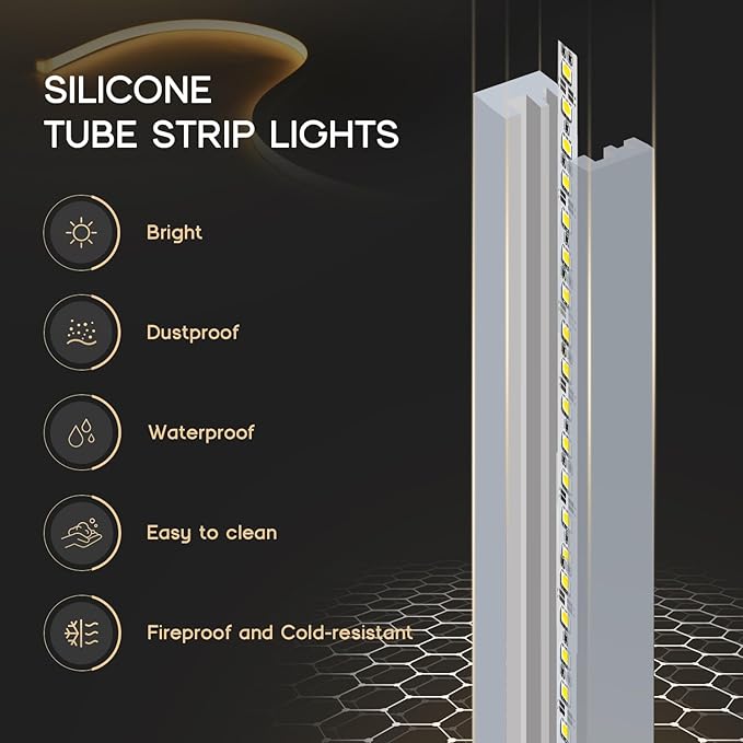 LED Strip Lights Daylight White 6000K,16.4ft 110-120V Neon Rope Lights,Flexible Silicone Outdoor Waterproof Neon Strip Lights for Bedroom,Mirror,Kitchen Cabinet, Living Room,Halloween Decor