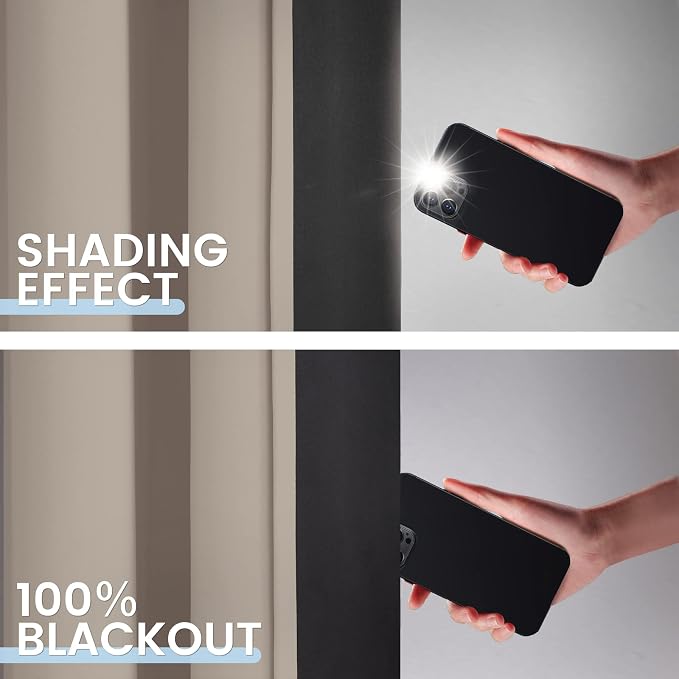 SimpleHome Natural 100% Blackout Curtains Room Darkening Living Room 63L | - Image 4