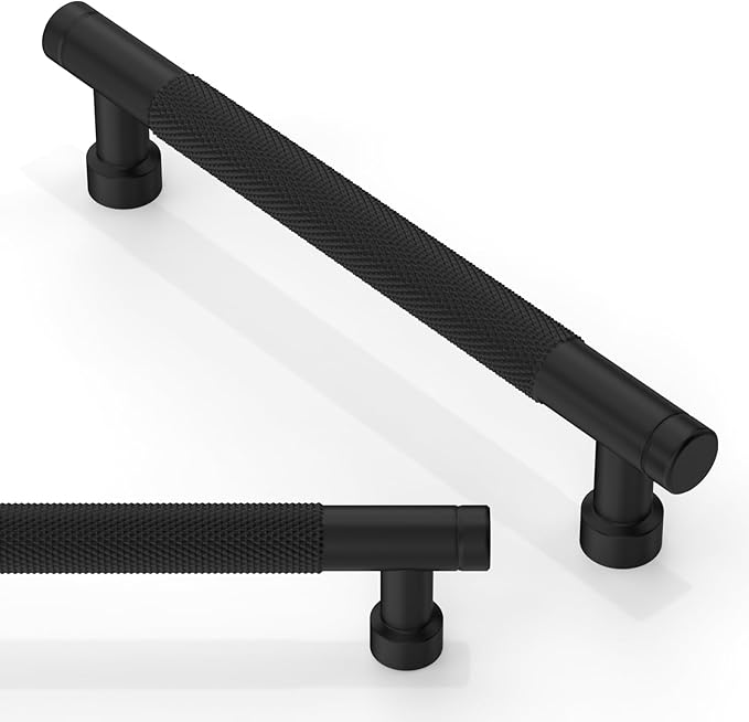 10 Pack Matte Black Knurled Cabinet Pulls 5 Inch(128mm) Kitchen Cabinet Handles Solid Zinc Alloy Cabinet Hardware Drawer Pulls