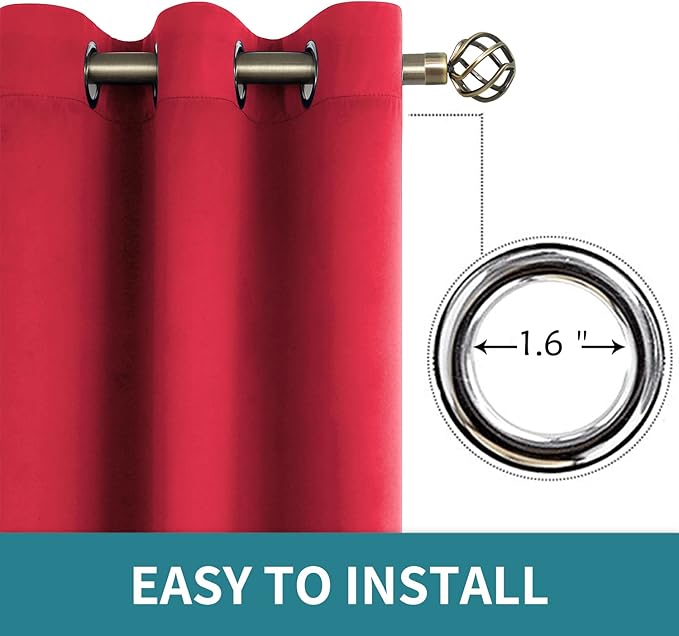 BGment Red Blackout Curtains for Bedroom - Grommet Thermal Insulated Room Darkening Window Curtains, Set of 2 Panels, Each 55 x 69 Inch