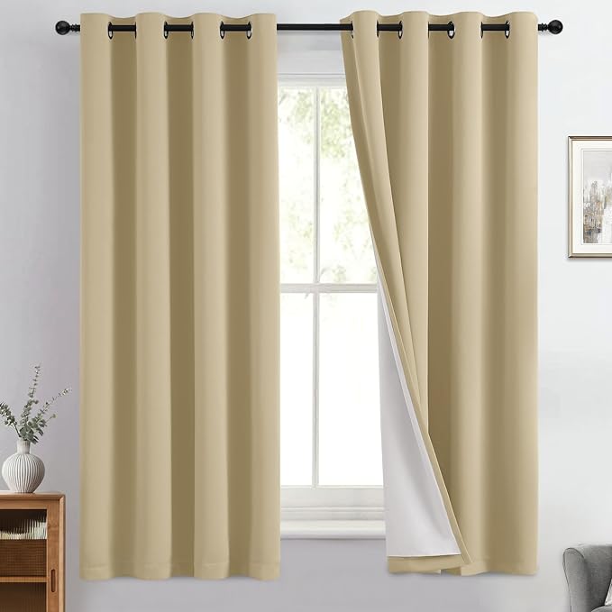 Yakamok Beige 100% Blackout Curtains 63 Inches Long by Yakamok