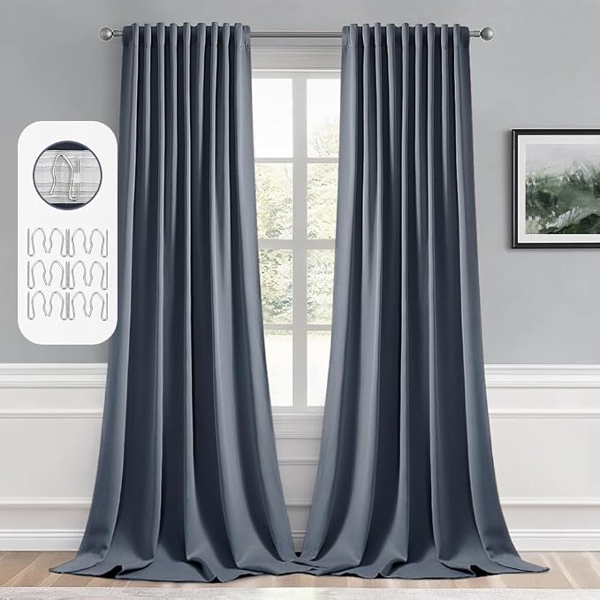 MIULEE Stone Blue Back Tab Blackout Curtains 52x96 Inch Long 2 Panels Set | Rod by MIULEE