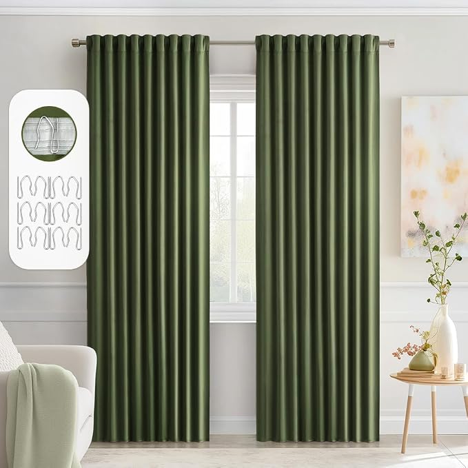 MIULEE Olive Green Back Tab Blackout Curtains 52x90 Inch Long 2 Panels Set | by MIULEE