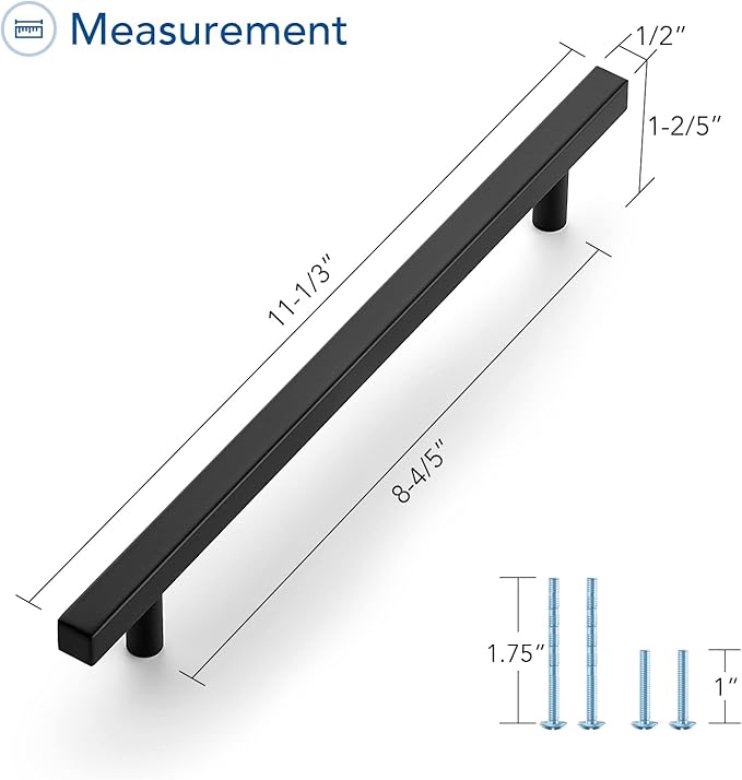 Ravinte Black Cabinet Handles 30 Pack 8-4/5 inch Matte Black Square Cabinet Pulls Kitchen Hardware 11-3/10 inch Overall Length Kitchen Drawer Pulls