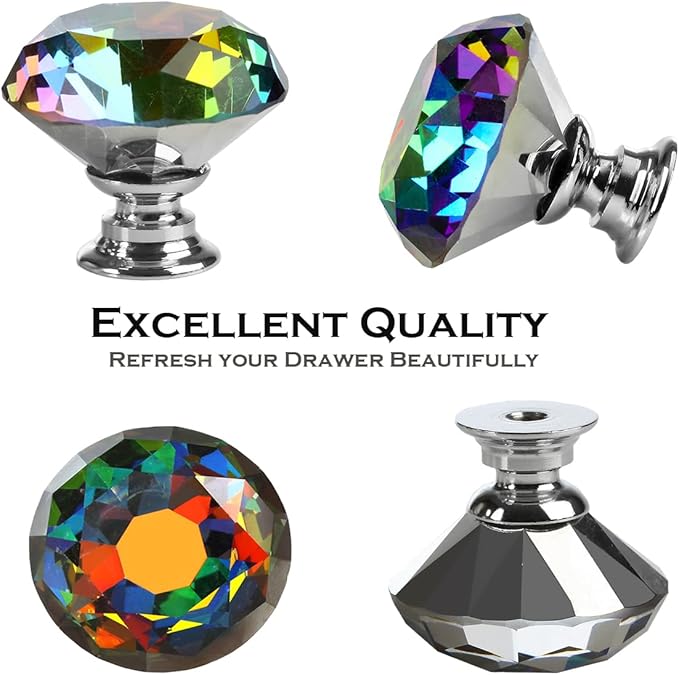 DEELF 12 Packs Kitchen Cabinet Knobs, 30 mm Crystal Cabinet Knobs, Diamond Dresser Handle Drawer Pulls, Dresser Knobs for Cabinets and Drawers, Colorful