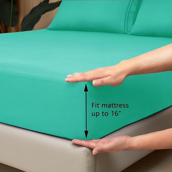 Mejoroom Full Size Sheet Set - Extra Soft Luxury Brushed Microfiber - 1800 Bedding Sheets with 16 Inch Deep Pocket - Breathable, Wrinkle, Fade & Stain Resistant - 4 Piece (Full, Mint)