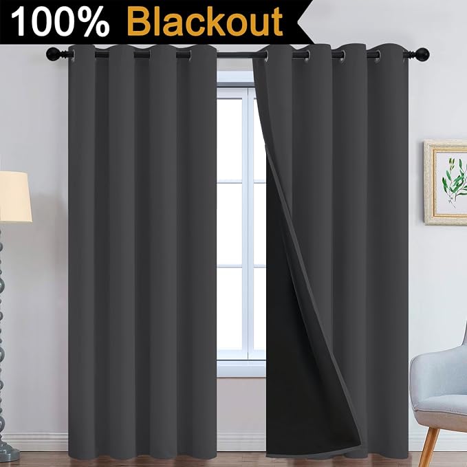 Yakamok Charcoal Grey 100% Blackout Curtains 84 Inches Long 52" Wide 2 PCS | - Image 2