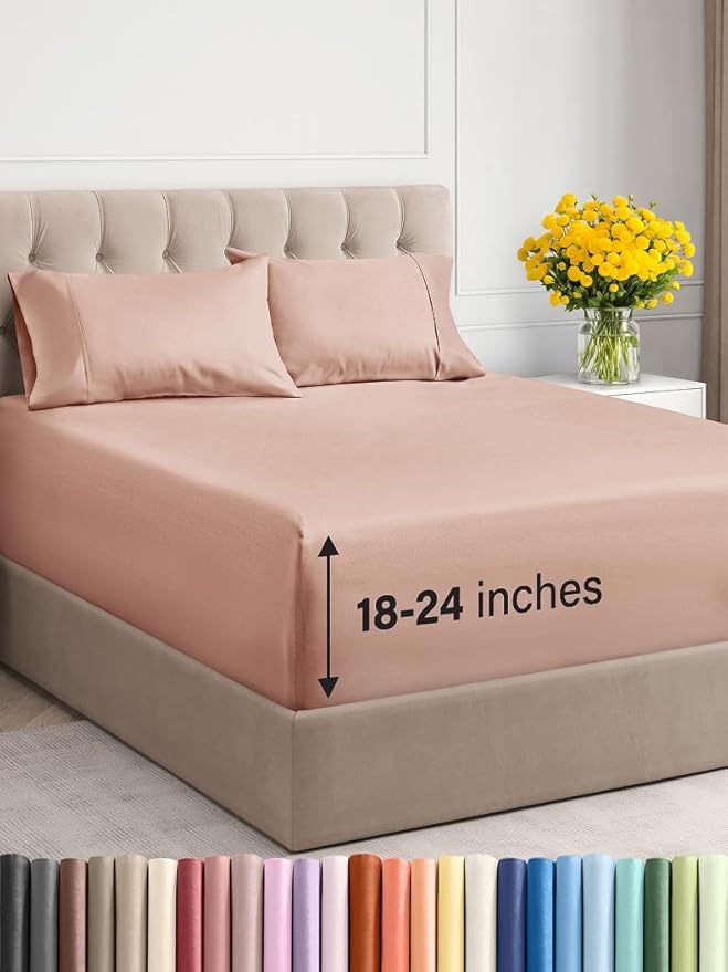 Extra Deep Twin Sheet Set - 4 Piece Breathable and Cooling Sheets - Hotel Luxury Bed Sheets Set - Easy & Secure Fit - Soft, Wrinkle Free and Comfy Sheets Set - Mauve Sheet Set with Extra Deep Pockets