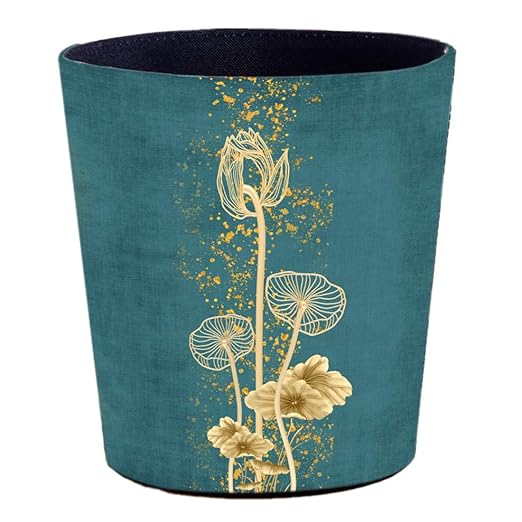 10L/2.64 Gallon Trash Can, Decorative Waste Basket, PU Leather Waste Paper Basket, Waterproof Garbage Can for Bathroom, Bedroom, Office, Kitchen and Living Room - Lotus