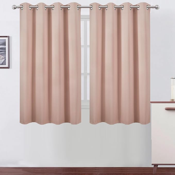 Blackout Curtains 66 x 54 Inch Long Blush Curtains Set of 2 Panels Room by Lemomo