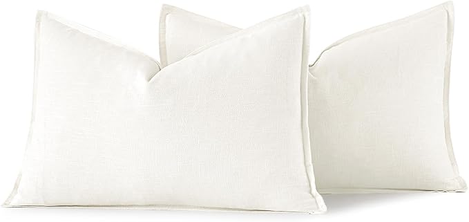 MIULEE Decorative Linen Lumbar Pillow Covers 12x20 Inch Cream White | Boho - Image 6