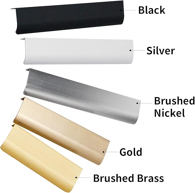 JOOJA 10 Pack Modern Style Finger Edge Pull Furniture DrawerHandles Hidden Cabinet Kitchen Drawer Handles Knobs, Silver 80mm