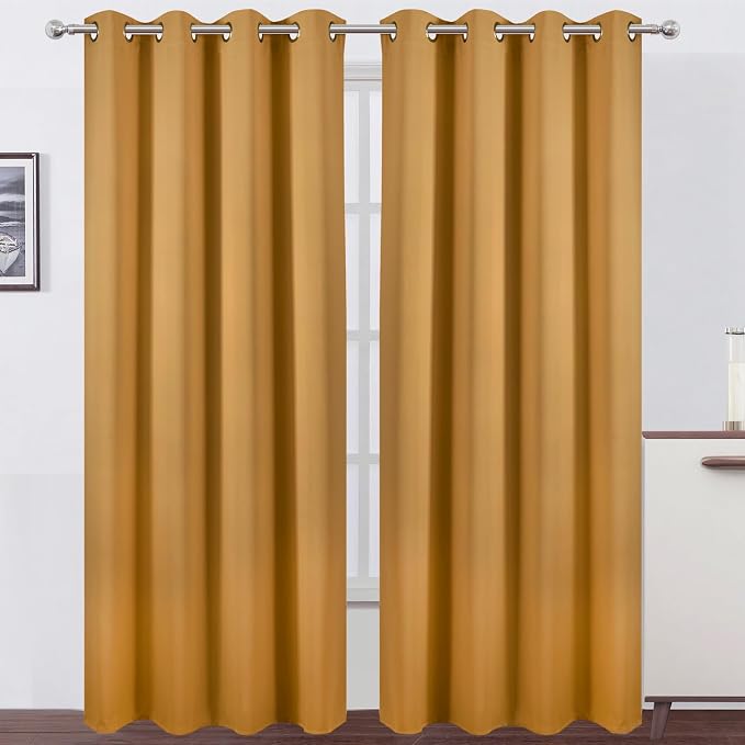 Blackout Curtains 66 x 95 inch/Mustard Yellow Curtains Set of 2 Panels/Thermal by Lemomo