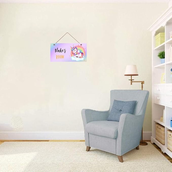 Personalized Signs Magic Unicorn Sign Rainbow Sign Wall Decor Decorations for Kids Room Nursery Baby Game Room Custom Name Sign For Girls Room Boys Bedroom
