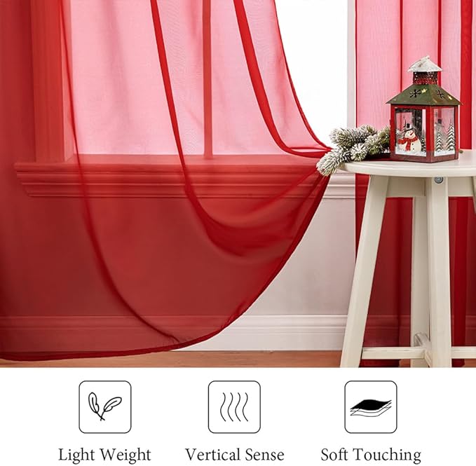 MIULEE 2 Panels Red Sheer Christmas Window Curtains 54 X 108 Inches | Solid - Image 6