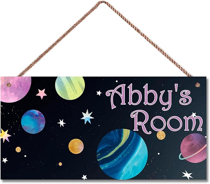 Personalized Galaxy Star Sign Solar System Signs Custom Name Decoration Exquisite Decorative Signs for Kids Room Baby Nursery Door Wall Art Decor Outer Space Themed Decor For Girls Bedroom Boys Room